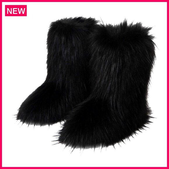 Shoes - Women's Faux Fur Snow Boots Mid-Calf Warm Comfortable Outdoor Flat Shoes
